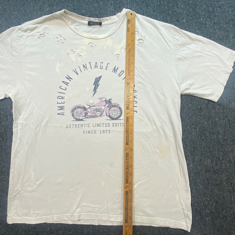 Zutter American Vintage Motorcycle TShirt Sz L Womens Tan Grunge Distressed 1977 - Picture 5 of 7